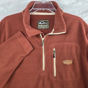 Drake Waterfowl Mens XL Rust Orange Waffle Knit Quarter Zip Fleece Pullover